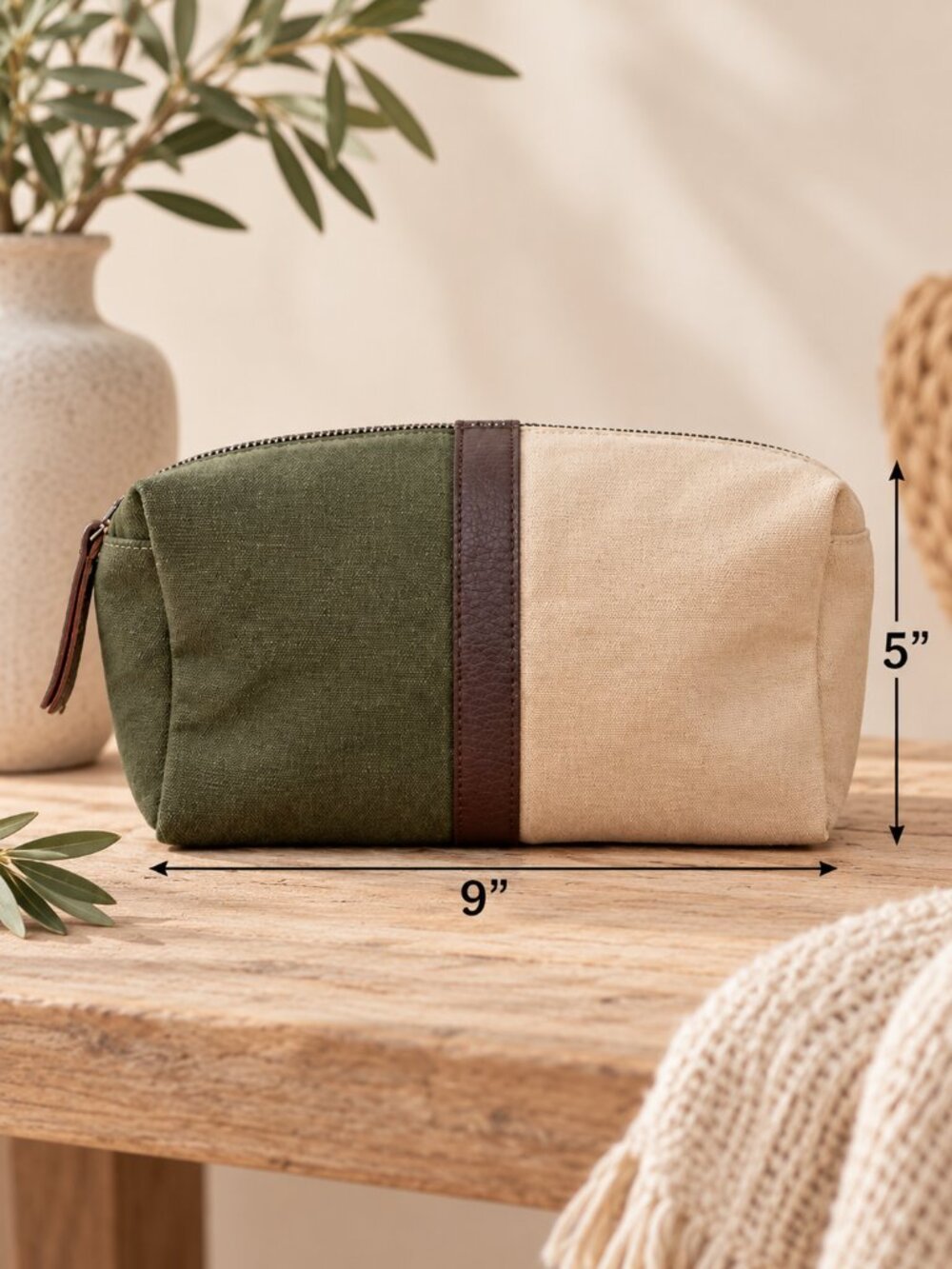 504. Women's Tan & Army Green Canvas Origami Makeup Bag